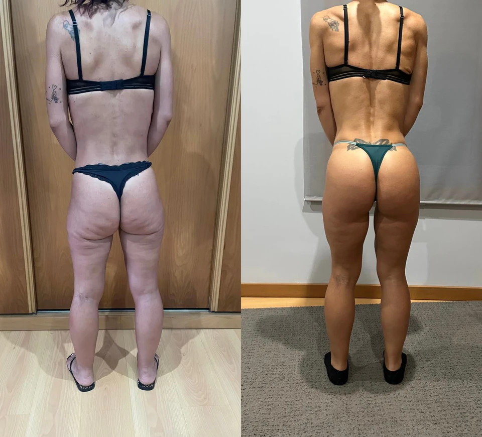 Comparação antes e depois de uma transformação com ganho de massa muscular.