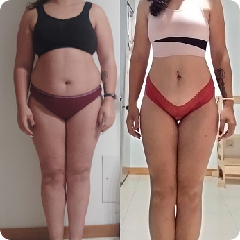 Comparação antes e depois de uma transformação com perda de 30 kg.